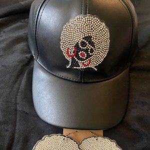 Women's Black Girl Hat and Earring Set - Brand New